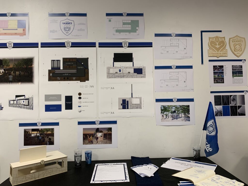 Rendu A3 architecture intérieure. Stand événementiel pour le RCV.