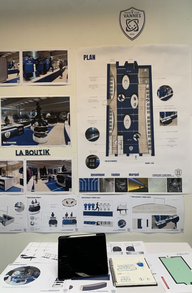 Rendu A4 architecture intérieure. Boutique du RCV. 1 fev 2025
