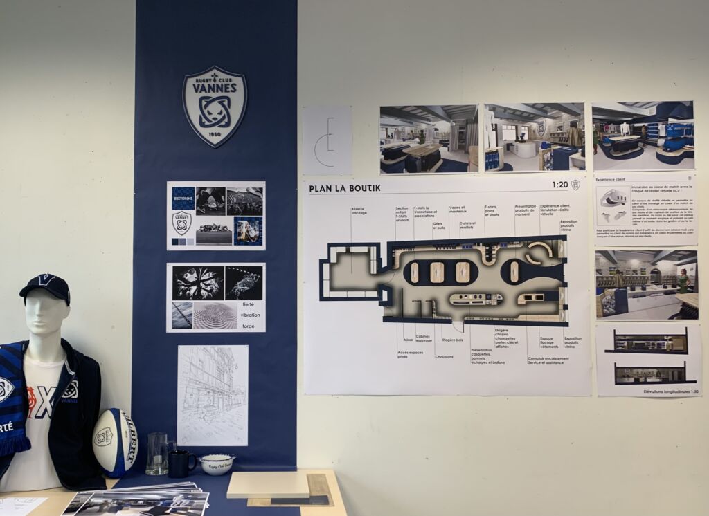 Rendu A4 architecture intérieure. Boutique du RCV. 2